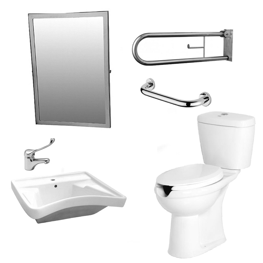 Σετ WC ΑΜΕΑ 6 Λεκάνη - Νιπτήρα -Καθρέφτη - Στήριγμα, για μπάνιο / WC